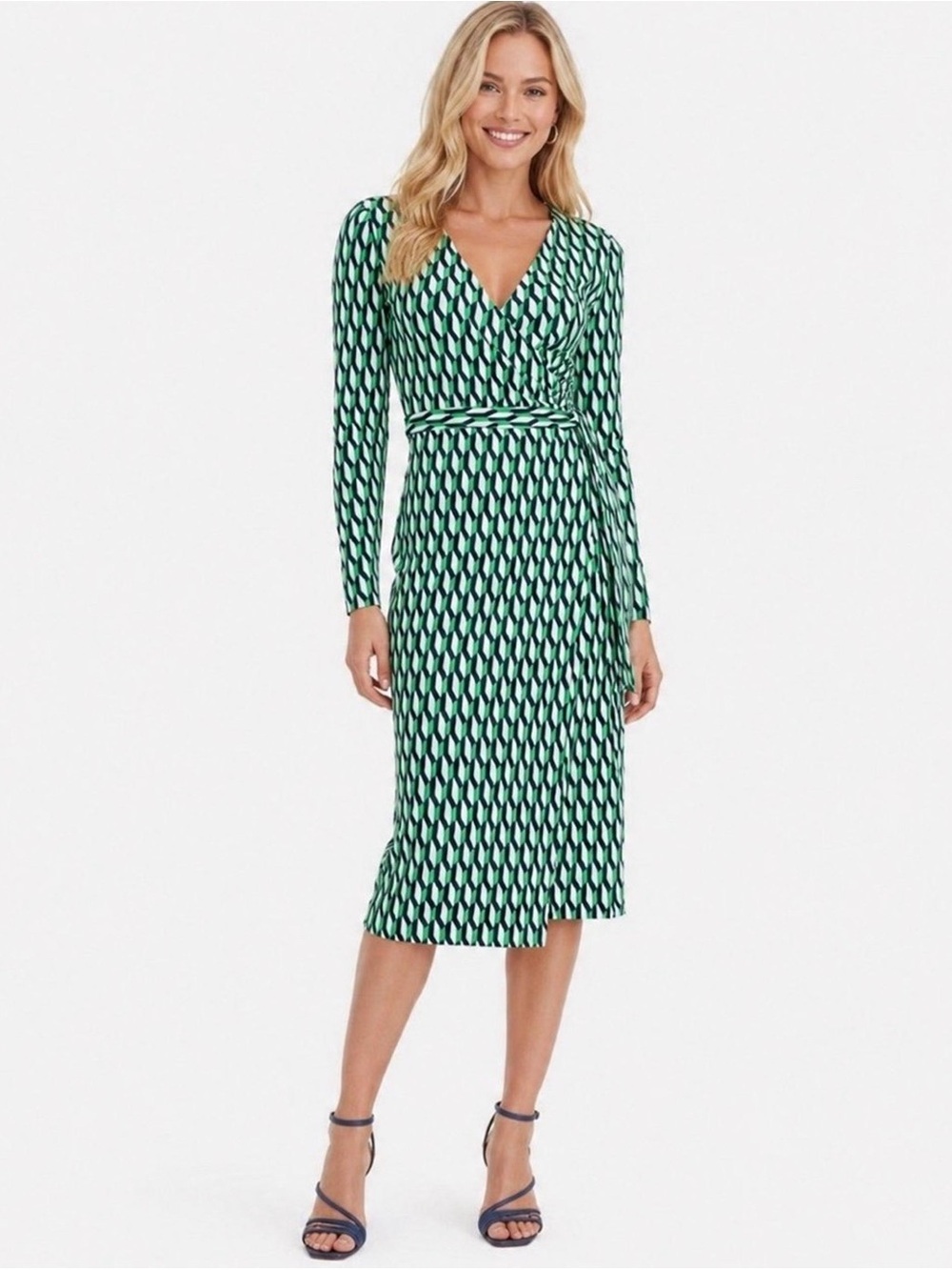 Diane Von Furstenberg for Target Green & Black Geometric Long Sleeve Wrap Dress